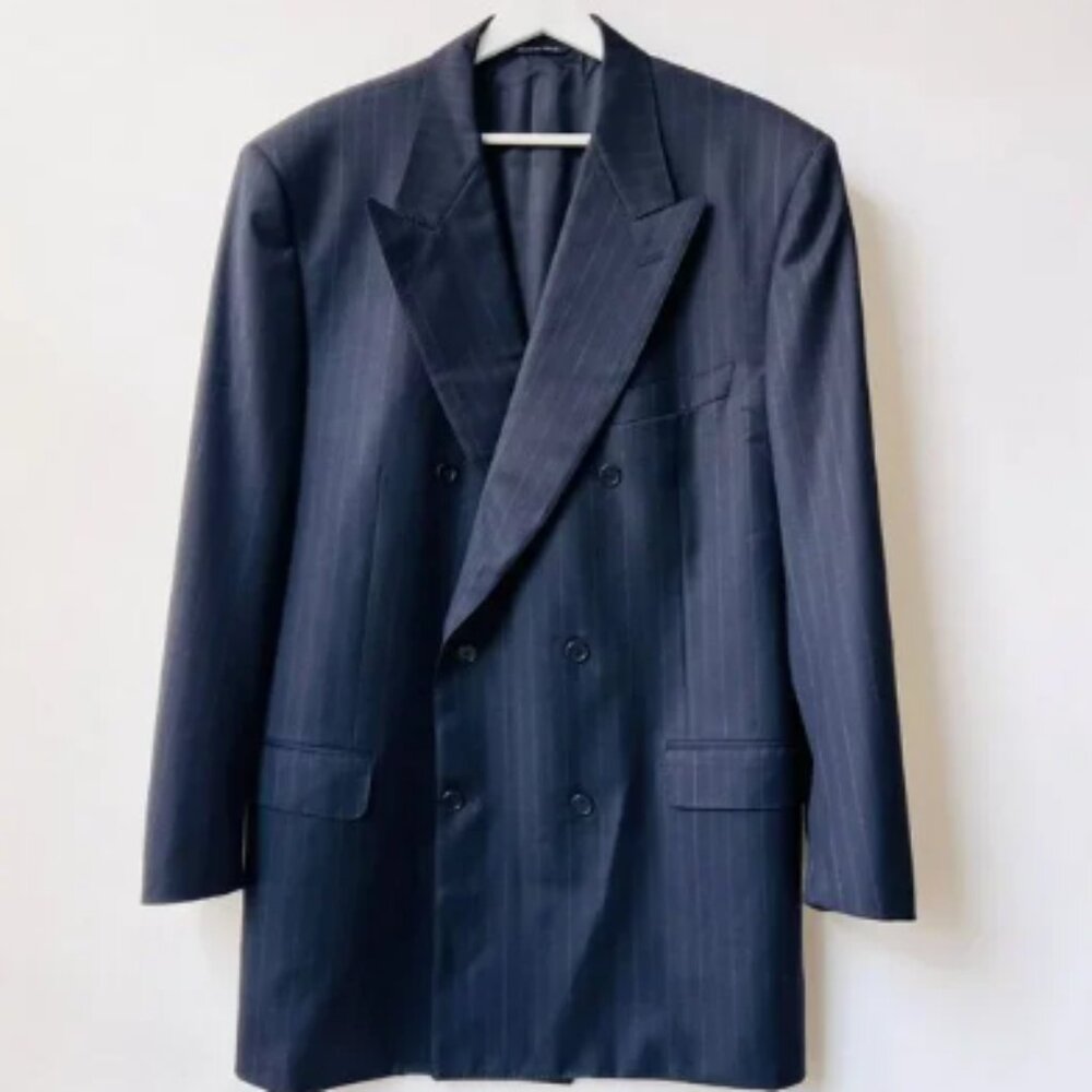 Canali for Guy La Ferrera Double-Breasted Pinstripe Sport coat-Navy– 56IT(US46L)